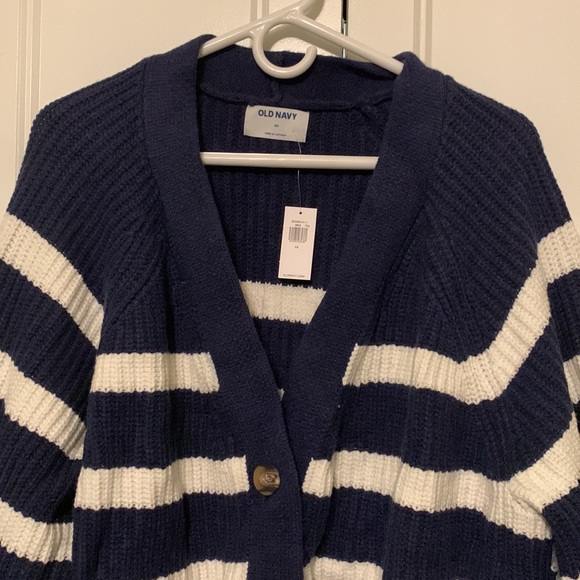 NWT Old Navy Button Down Knit Sweater Navy and White, Cotton/Nylon/Polyster/Wool - Picture 2 of 6